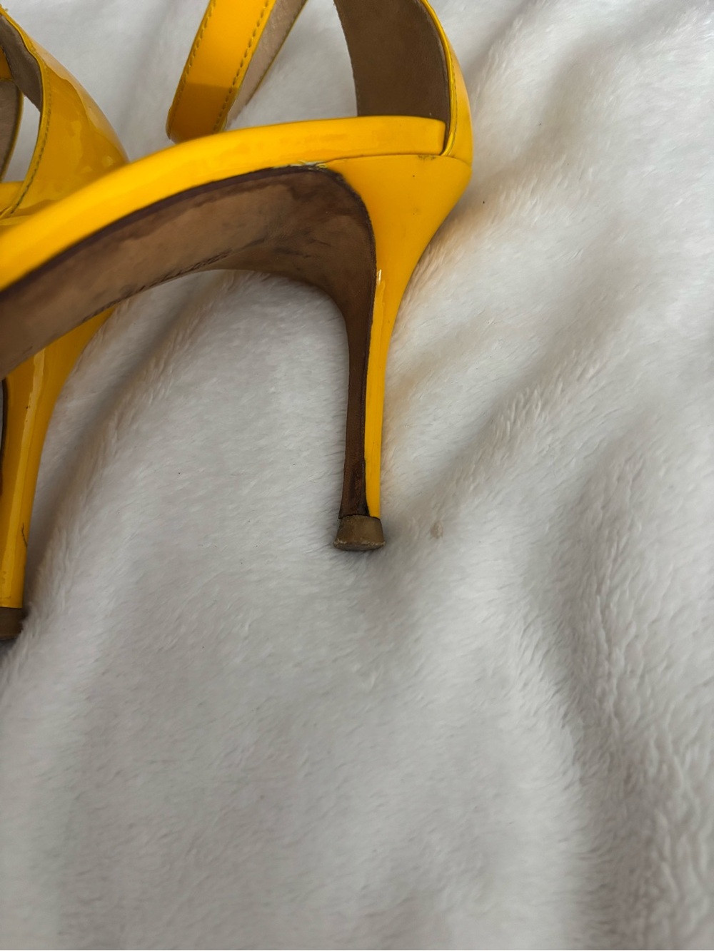 Manolo Blahnik Yellow Patent Ankle-Strap Sandals - Picture 10 of 11
